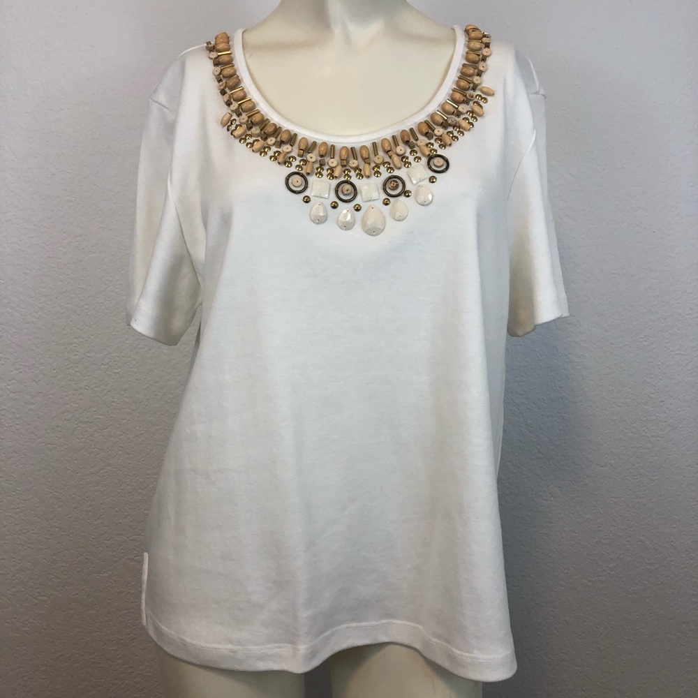 Alfred Dunner Scoop neck beaded cotton shirt PM